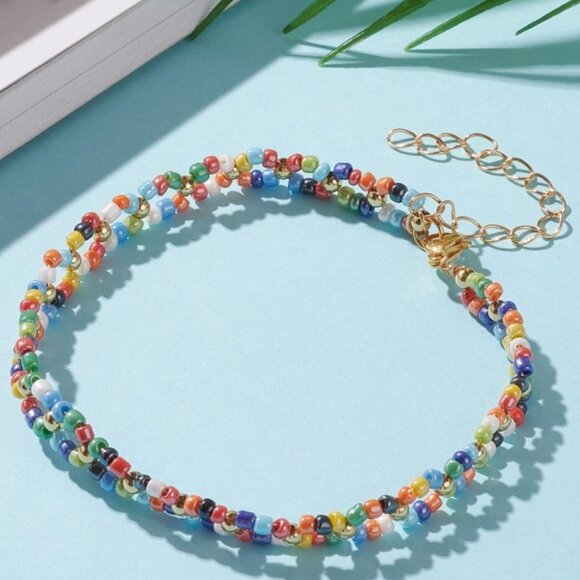 NWOT Pretty luster glass  with brass & Seed bead Handmade bracelet 2/$10 - Picture 1 of 5